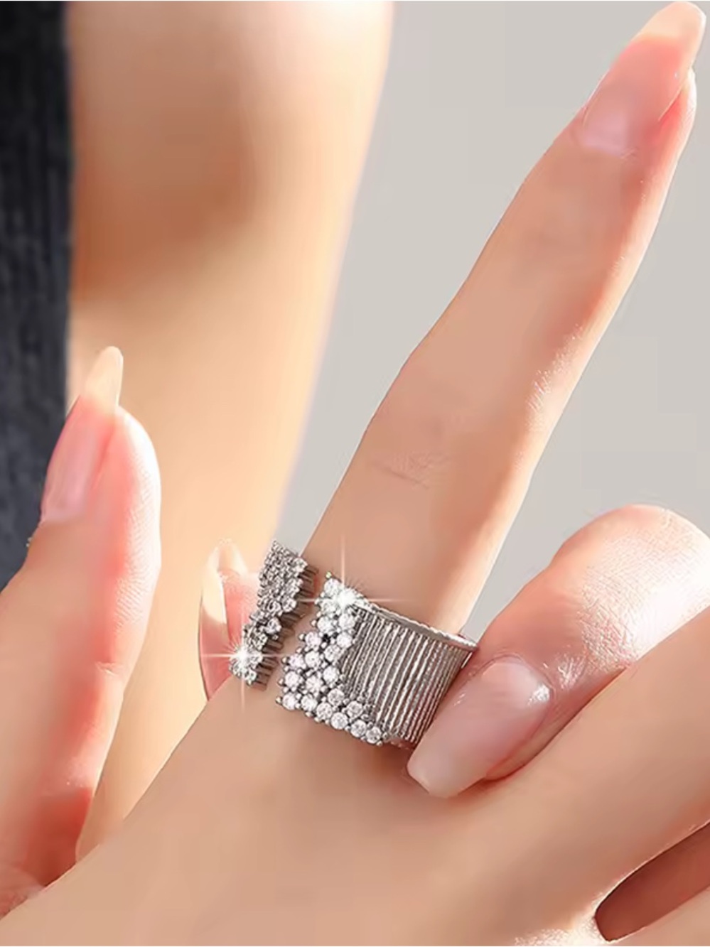 Silver Pave Cascade Open Cuff Ring - Picture 4 of 4